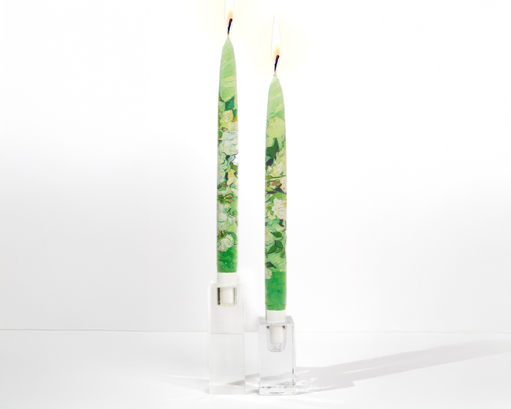 Van Gogh - Still Life: Vase with Pink Roses - Set of  2 Taper Candles
