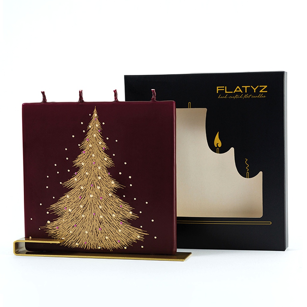 Gold Christmas Tree on Burgundy
