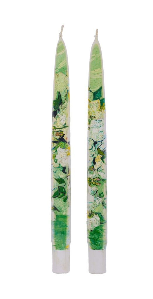 Van Gogh - Still Life: Vase with Pink Roses - Set of  2 Taper Candles