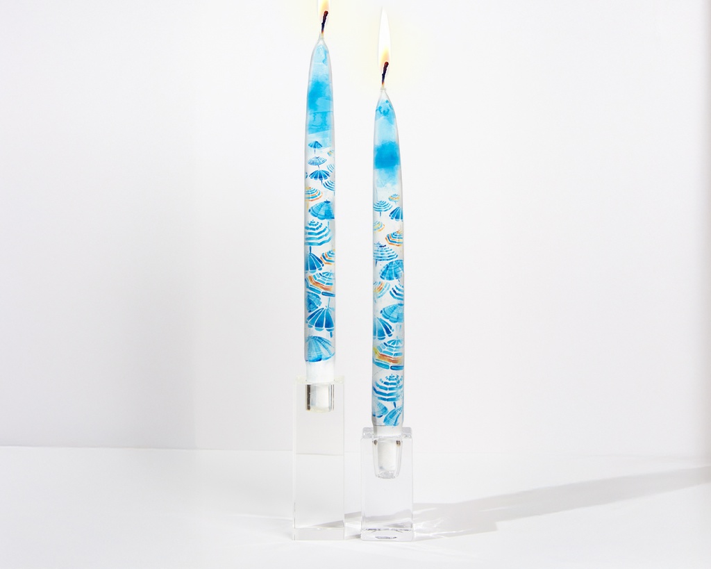 Blue Umbrellas on the Beach - Set of 2 Taper Candles